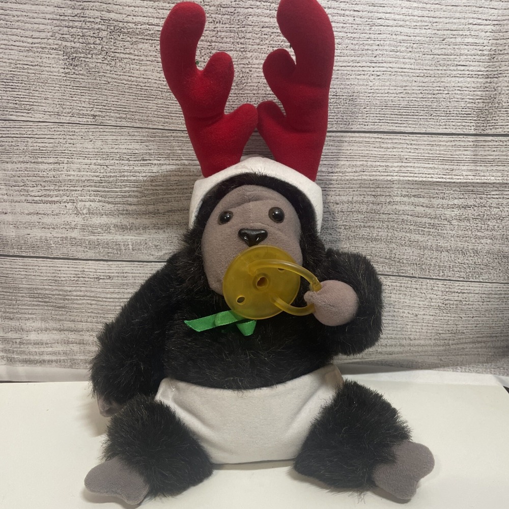 Vintage Russ Bungo‎ Baby Gorilla Ape Plush w/ Pacifier Diaper & Christmas Hat 9" - Picture 2 of 8